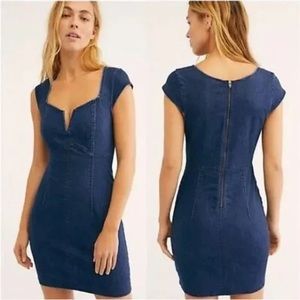 Free People Lia Denim Mini Dress Atlas Blue